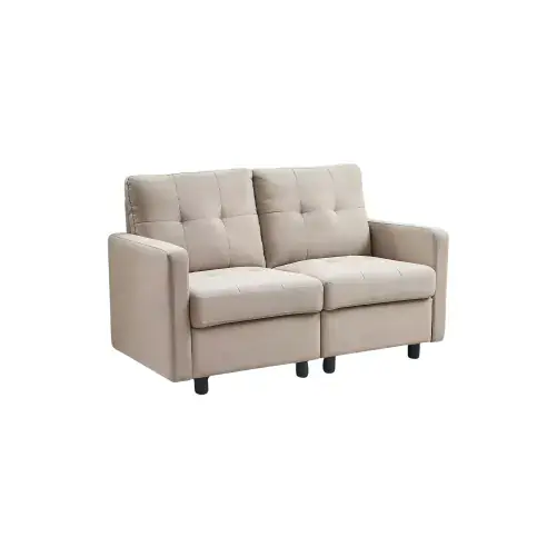 Beige Tufted 2-Seater Loveseat Sofa