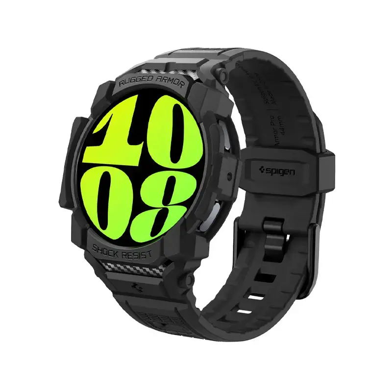 Carbon-texture rugged case and band for round smartwatches