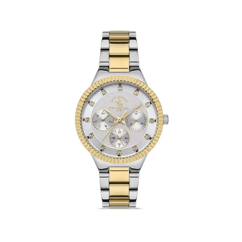 Ladies' multi-function fluted-bezel watch, two-tone gold