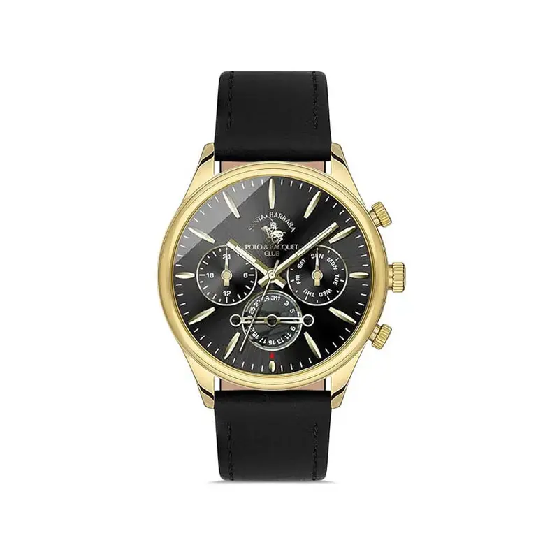 Men's gold-tone chronograph leather watch