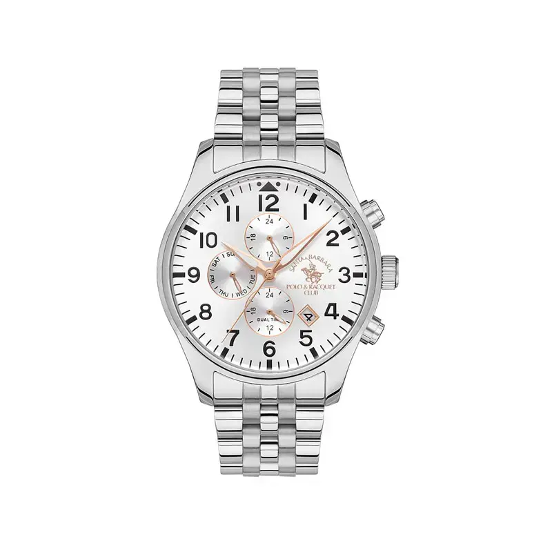 Men's pilot chronograph watch with silver-white dial