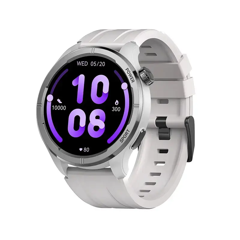 Sport smartwatch with silver case and white strap